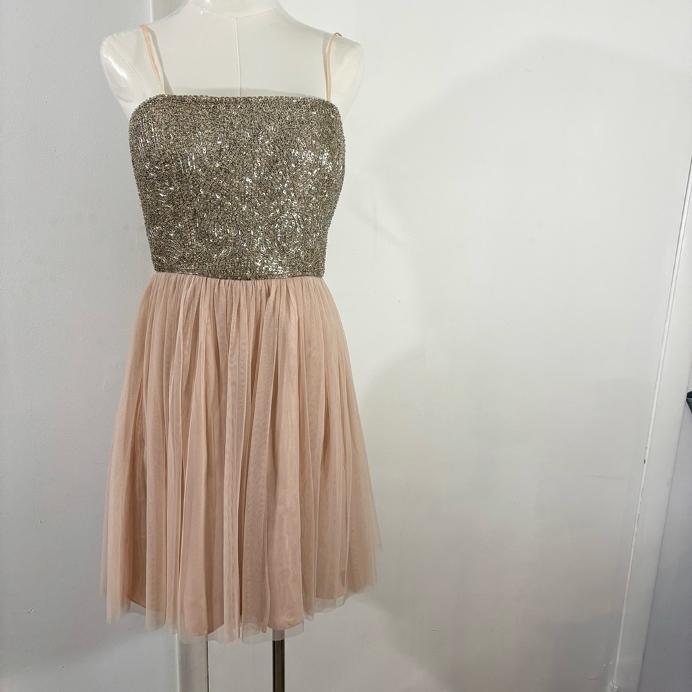AIDAN MATTOX‎ Sz 6 Blush Beaded Top Tulle Party Prom Pageant Dress Sparkle Short